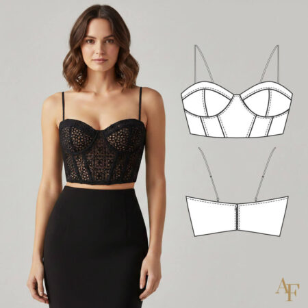 Frente do Molde de Corpete cropped forrado - Grade Completa - Modelagem por Antonia Ferreira